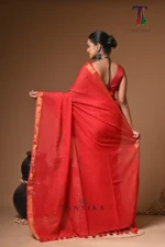 Red mull Cotton sequence  handloom Saree - Image 6