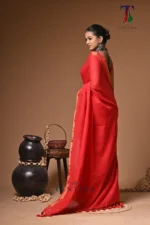 Red mull Cotton sequence  handloom Saree - Image 5