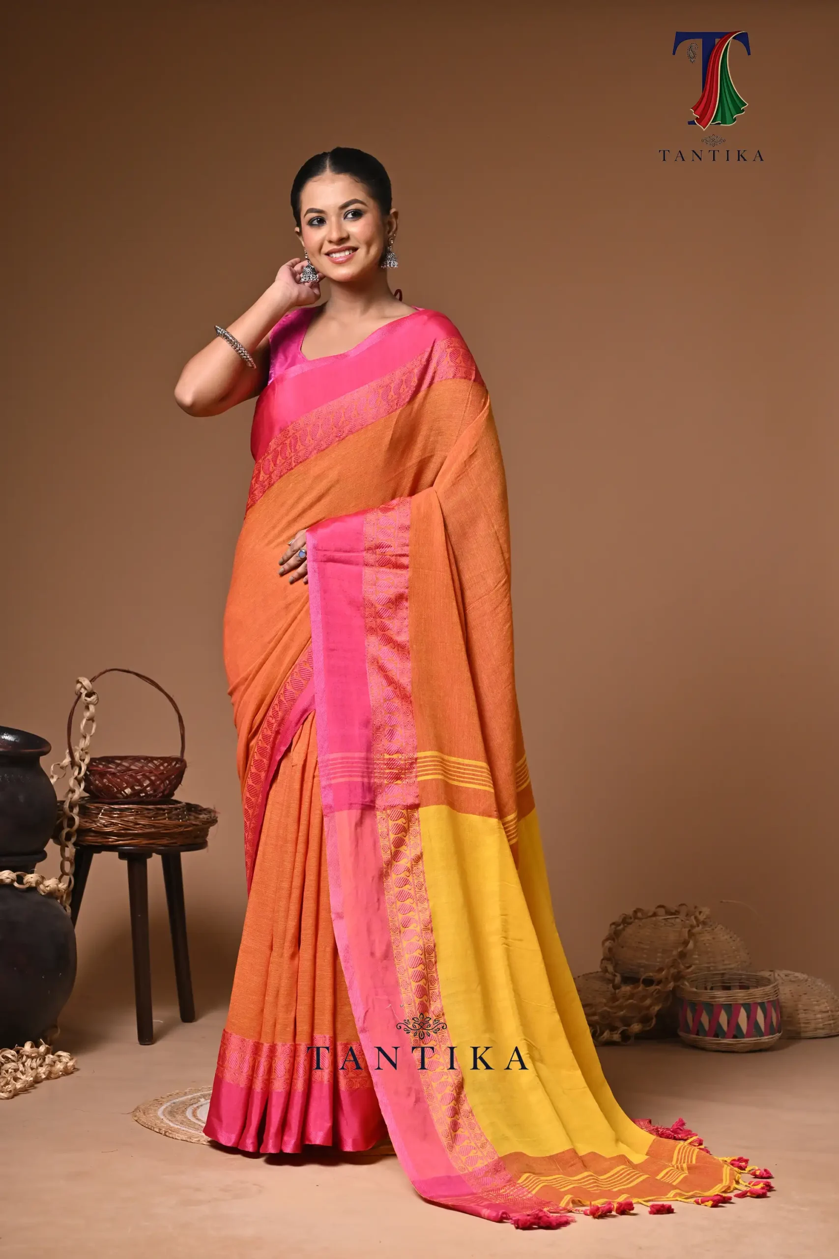 LPS_1303 Red gold cotton handloom Saree - Image 1
