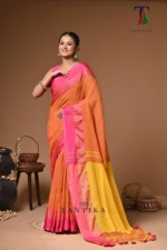 Red gold cotton handloom Saree - Image 2
