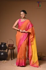 Red gold cotton handloom Saree - Image 3