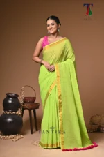 Yellowsgreen sequence mull Cotton handloom Saree