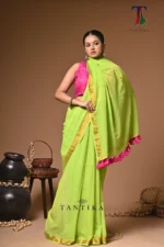 Yellowsgreen sequence mull Cotton handloom Saree - Image 3