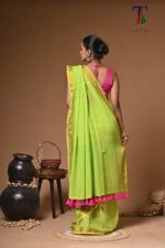 Yellowsgreen sequence mull Cotton handloom Saree - Image 5