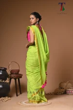 Yellowsgreen sequence mull Cotton handloom Saree - Image 4
