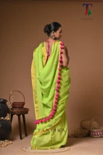 Yellowsgreen sequence mull Cotton handloom Saree - Image 6