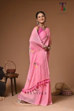 kanak mull Cotton embroidery  Saree - Image 4