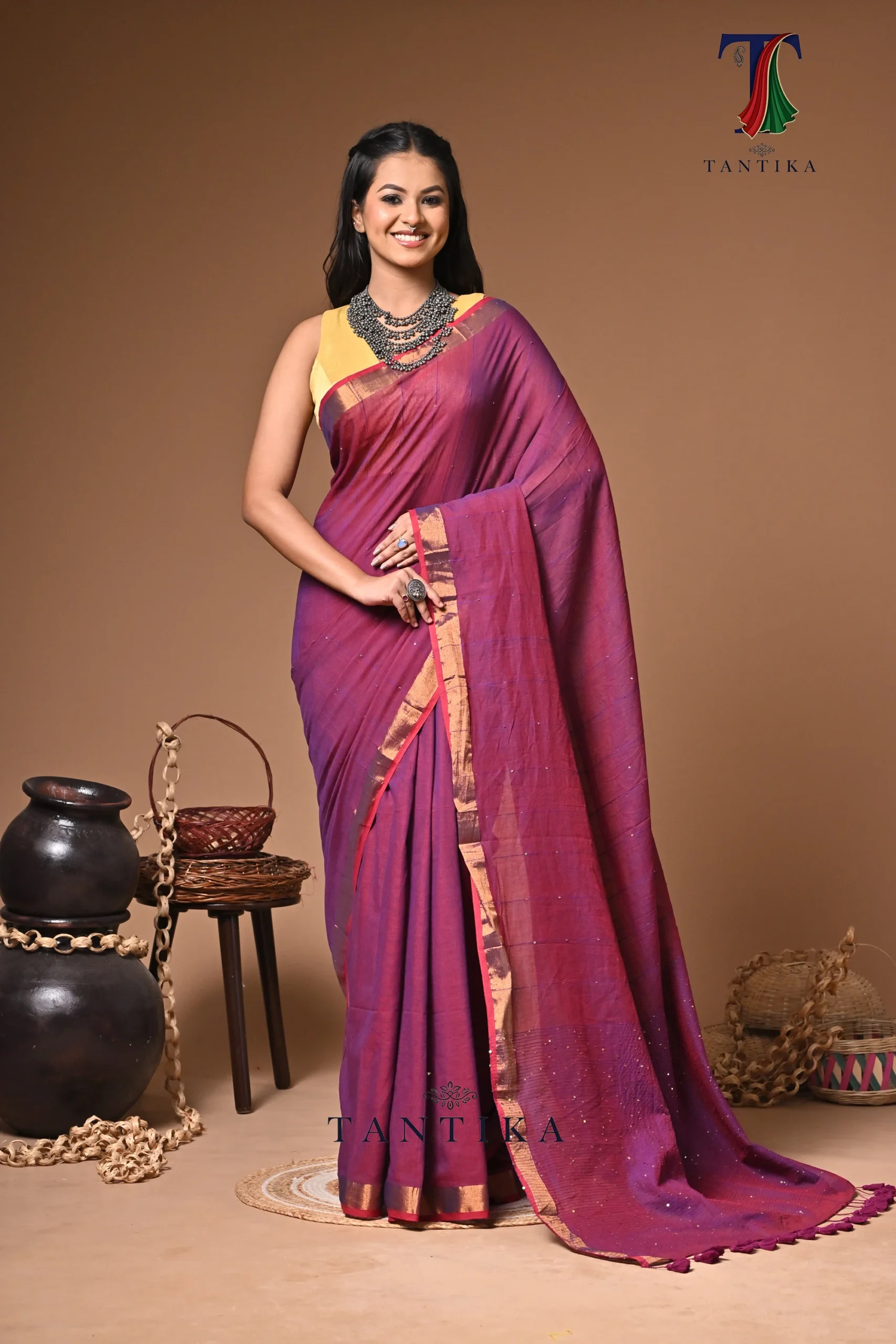 saree 1 Tulika mull Cotton sequence handloom Saree - Image 1