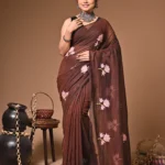 Brown diamond mull Cotton embroidery Saree