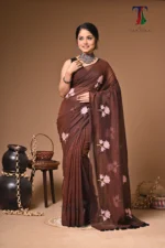 Brown diamond mull Cotton embroidery Saree