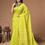 maharani yellows green mull cotton handloom Saree