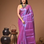 Mehbooba purple tissue cotton handloom Saree