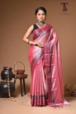 Rose Pink Lavanya  tissue cotton handloom Saree - Image 3