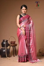 Rose Pink Lavanya  tissue cotton handloom Saree - Image 2