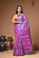 Mehbooba purple tissue cotton handloom Saree - Image 3