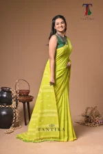 maharani yellows green mull cotton handloom Saree - Image 4