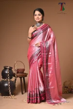Rose Pink Lavanya  tissue cotton handloom Saree - Image 4