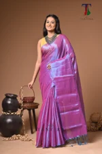 Mehbooba purple tissue cotton handloom Saree - Image 4