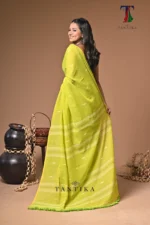 maharani yellows green mull cotton handloom Saree - Image 5