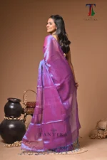 Mehbooba purple tissue cotton handloom Saree - Image 6