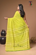 maharani yellows green mull cotton handloom Saree - Image 6