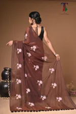 Brown diamond mull Cotton embroidery Saree - Image 6