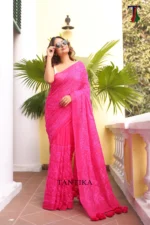 Pure Masline Rose Jamdani saree