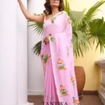 Pure Masline Rose Jamdani saree