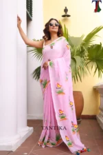 Pure Masline Rose Jamdani saree