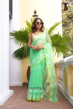 Pure Masline Rose Jamdani saree