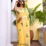 Pure Mull Cotton Butterfly Hand Printed Saree