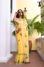 Pure Mull Cotton Butterfly Hand Printed Saree
