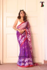 Pure Masline Rose Jamdani saree