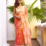 Pure Masline Rose Jamdani saree