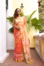 Pure Masline Rose Jamdani saree