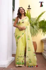 Pure Mull Cotton Butterfly Hand Printed Saree