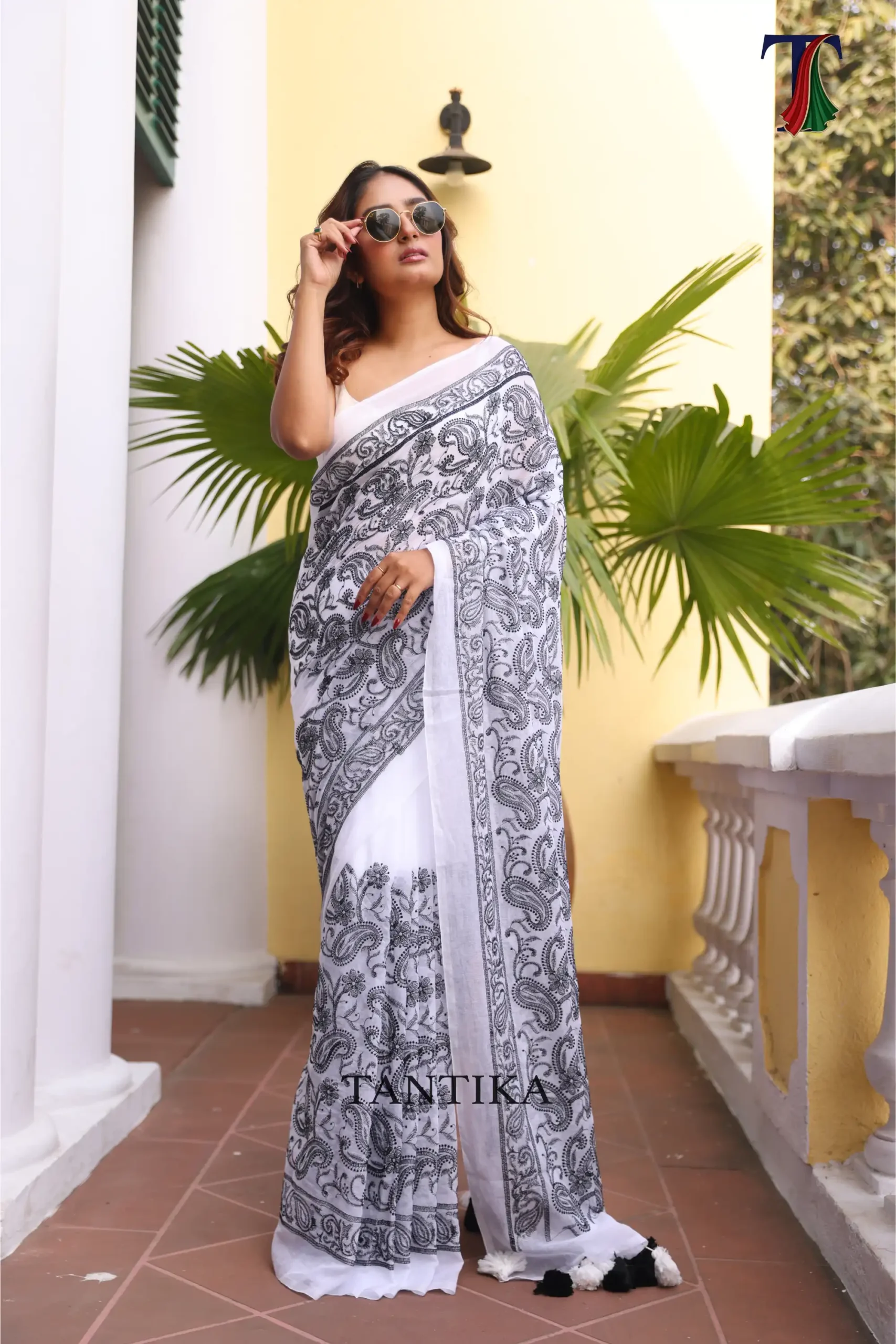 1 Pure Mull Cotton Chikonkari saree - Image 1