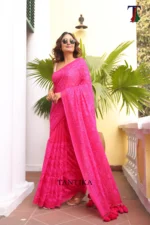 Pure Masline Rose Jamdani saree - Image 2