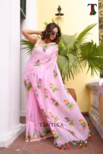 Pure Masline Rose Jamdani saree - Image 2