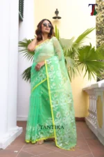 Pure Masline Rose Jamdani saree - Image 2