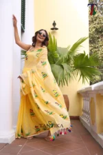 Pure Mull Cotton Butterfly Hand Printed Saree - Image 2