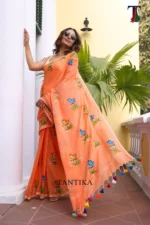 Pure Mull Cotton Butterfly Hand Printed Saree - Image 2