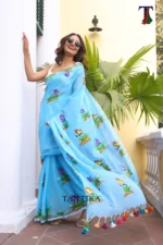 Pure Mull Cotton Butterfly Hand Printed Saree - Image 2