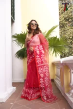 Pure Masline Rose Jamdani saree - Image 2