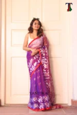 Pure Masline Rose Jamdani saree - Image 2