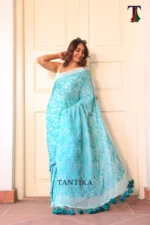 Pure Mull Cotton Chikonkari saree - Image 2