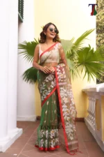 Pure Mull Cotton Butterfly Hand Printed Saree - Image 2