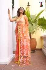 Pure Masline Rose Jamdani saree - Image 2
