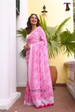 Pure Mull Cotton Chikonkari saree - Image 2