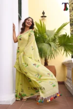 Pure Mull Cotton Butterfly Hand Printed Saree - Image 2